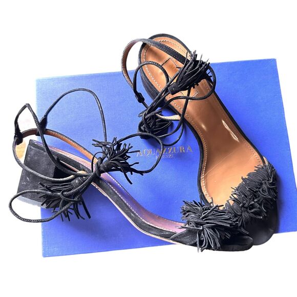 AQUAZZURA Wild Thing 50 Suede‎ Ankle Wrap Sandals w BOX Sz 41 - Picture 3 of 7